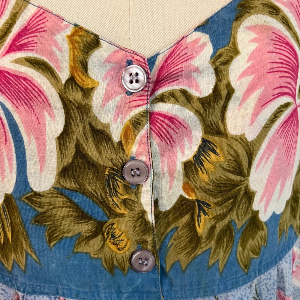 Vintage Hawaiian Floral Muumuu Maxi Dress Blue Pink Hibiscus House Dress XL - Picture 7 of 10